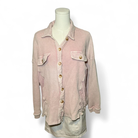 unbranded Tops - Rochelle’s Boutique pink waffle knit shacket style top